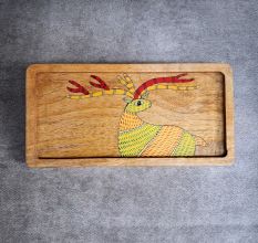 Handcrafted Mango Wood Deer Hand Painted Serving Tray